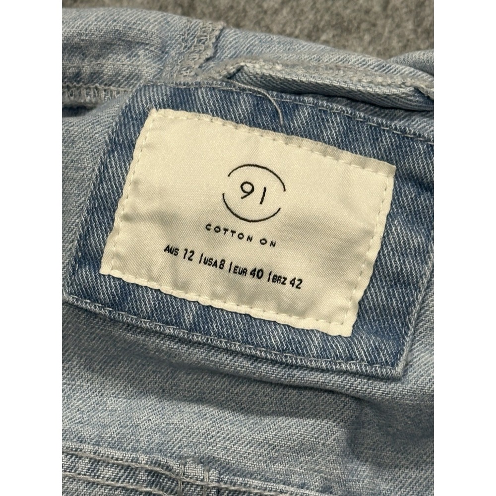 91 Cotton On Denim Blue Light Wash Hooded Full Zip Jean Jacket - Size 8 - Picture 5 of 11